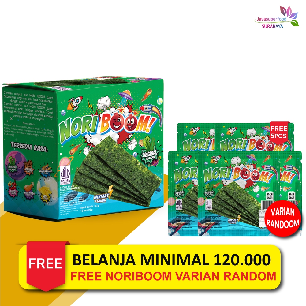 

NoriBoom (1 BOX ISI 12 PCS) / Nori Sachet Seaweed Snack 3g Rumput Laut Original