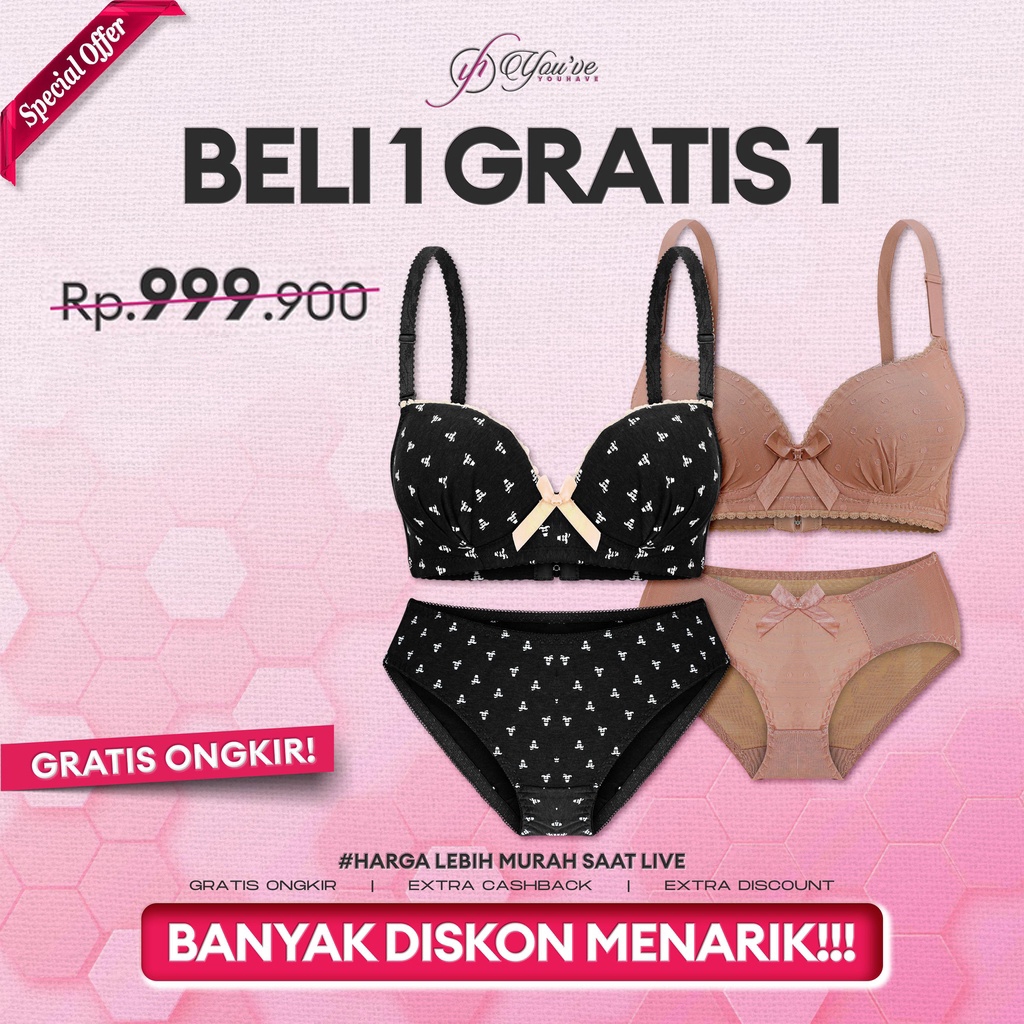 You've Paket Hemat 1PCS BH Set Bra Set Wanita Kawat 200025 + 1PCS BH Set Bra Set Wanita Kawat Busa S