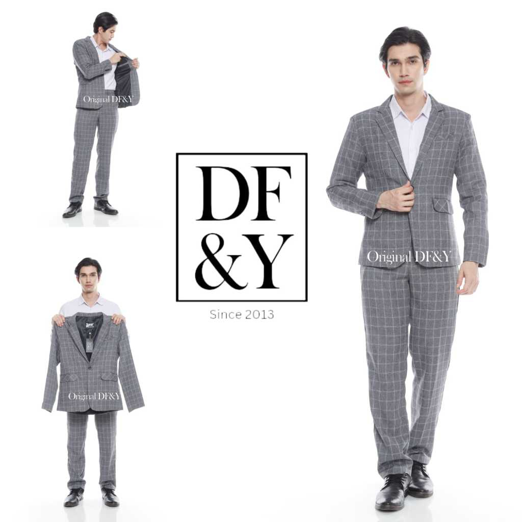 PRZA Jas Blazer pria slim fit Stelan 2 In 1  Tartan kotak Premium formal non Formal atasan casual Ko
