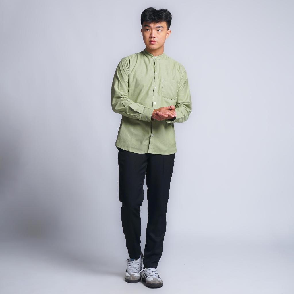 [Wrestlerstudio] Kemeja Shanghai Pria Lengan Panjang Linen Premium - Sage Green
