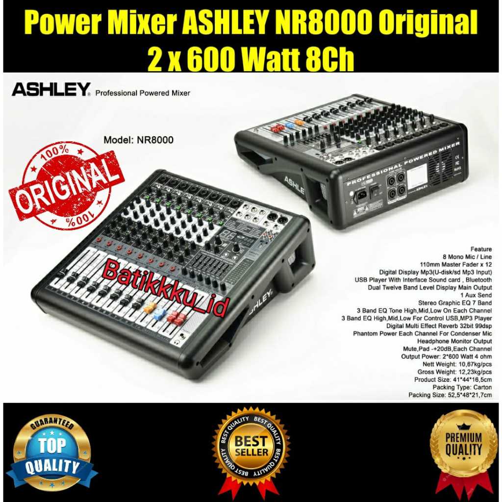 Power Mixer ASHLEY NR 8000 NR8000 Original 8Ch 2 x 600 Watt 4 Output
