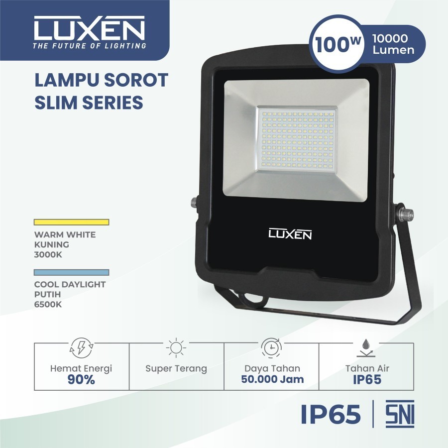 LUXEN LAMPU SOROT LED FLOOD LIGHT 100W 100 WATT CAHAYA PUTIH ANTI AIR