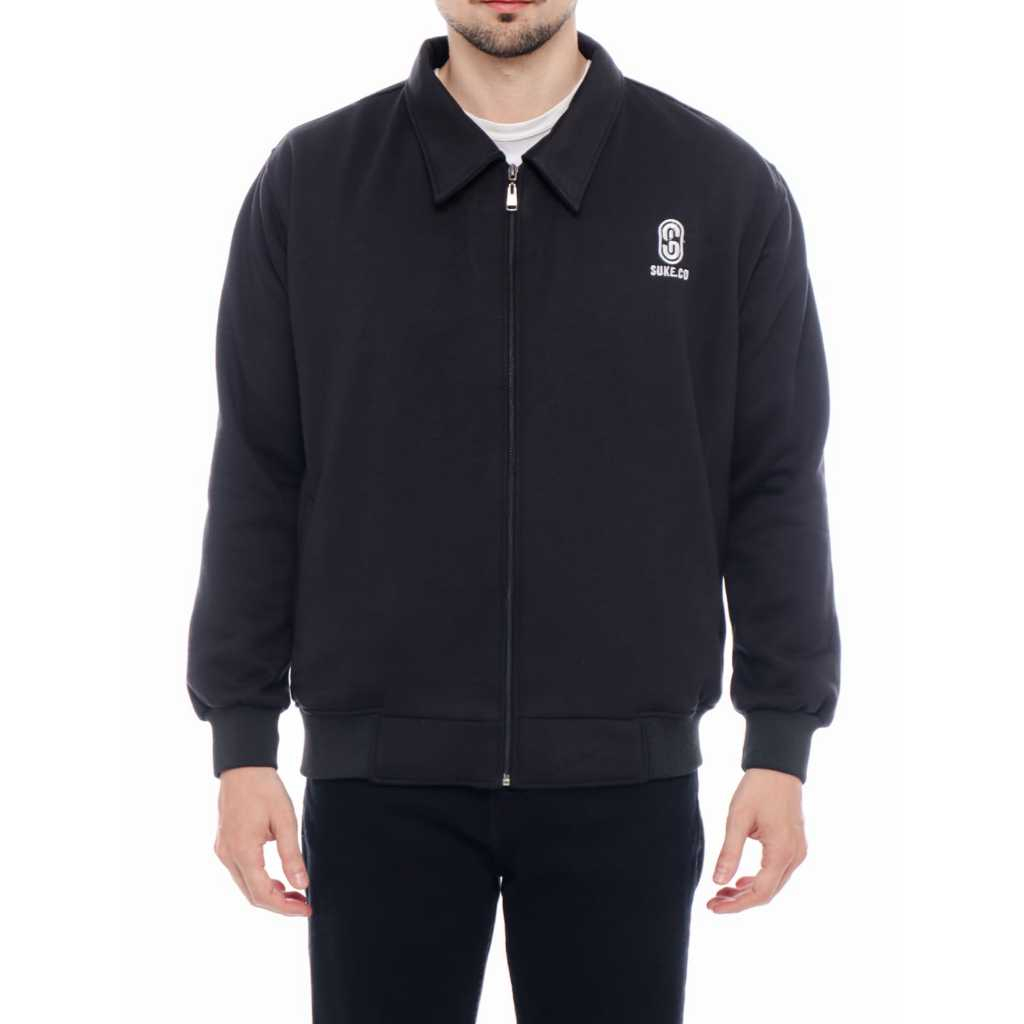 SUKE | Jaket Zipper Pria Basic Style Variasi Warna Hitam | Jaket Lengan Panjang