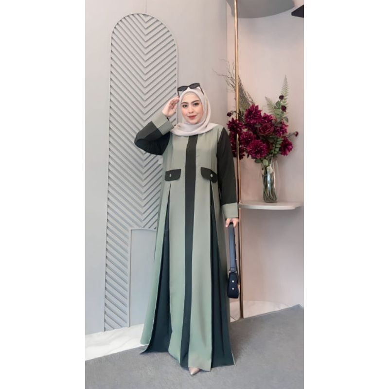 DIANDRA DRESS by AKU KARISSA / GAMIS YORA STRECH / DRESS KOMBINASI / GAMIS TWO TONE / DRESS GAMIS WA