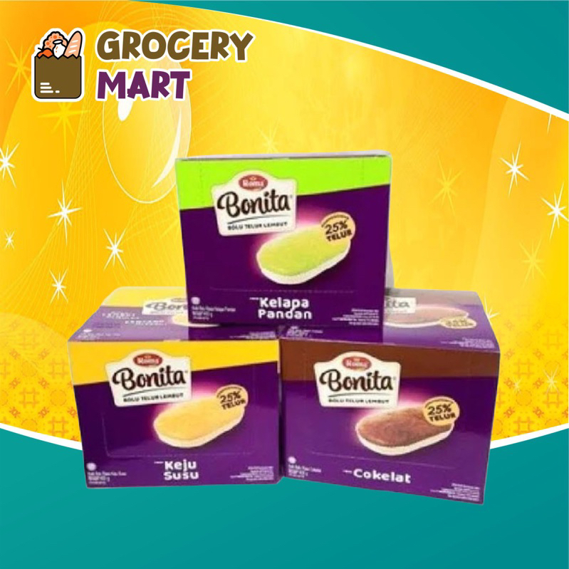 

Roma Bonita Bolu Keju Susu , Pandan , Cokelat isi 12pcs -1 BOX