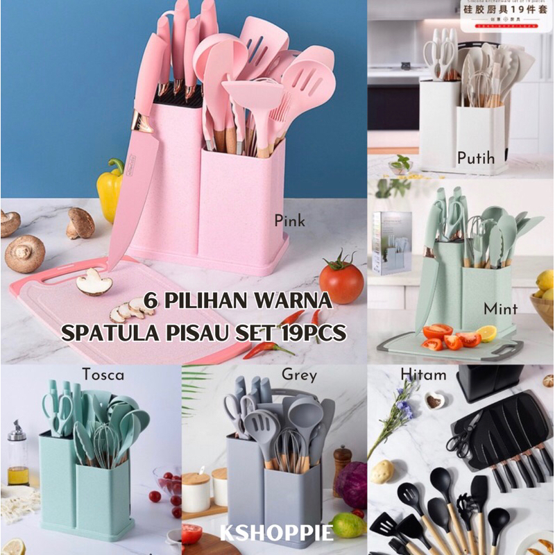 TERMURAH SPATULA SILIKON KITCHENWARE SET PREMIUM 19 PCS / SPATULA SILICONE KNIFES SET / SPATULA