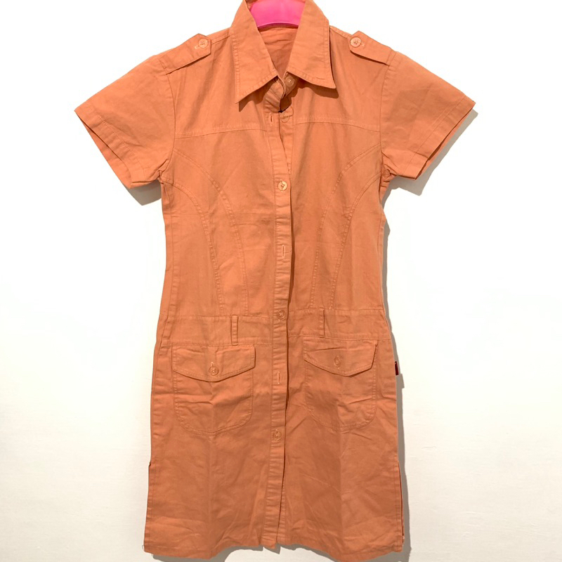 preloved dress lengan pendek orange size XS-S