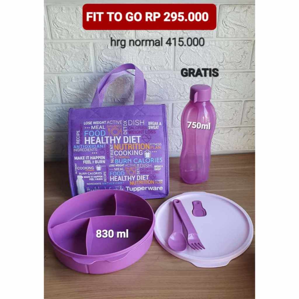 TUPPERWARE FIT TO GO - LUNCH BOX DAN CUTLERY FREE TAS - PURPLE