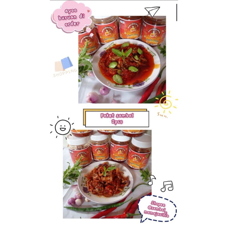 

Paket Sambal 2pcs Sambal Cumi/Ikan Suir/Ayam Suir/Teri Pete