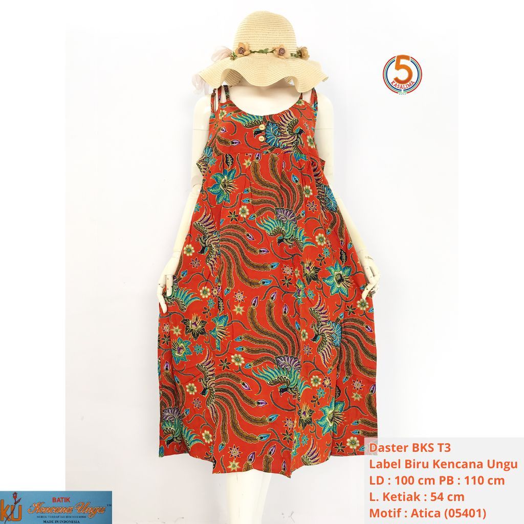 Daster Kencana Ungu DS BKS T3 Label Biru Asli Ori Yukensi Gandul Lekbong Batik Printing LD 96 cm PB 