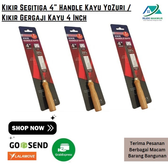 Kikir Segitiga 4" Handle Kayu YoZuri / Kikir Gergaji Kayu 4 Inch
