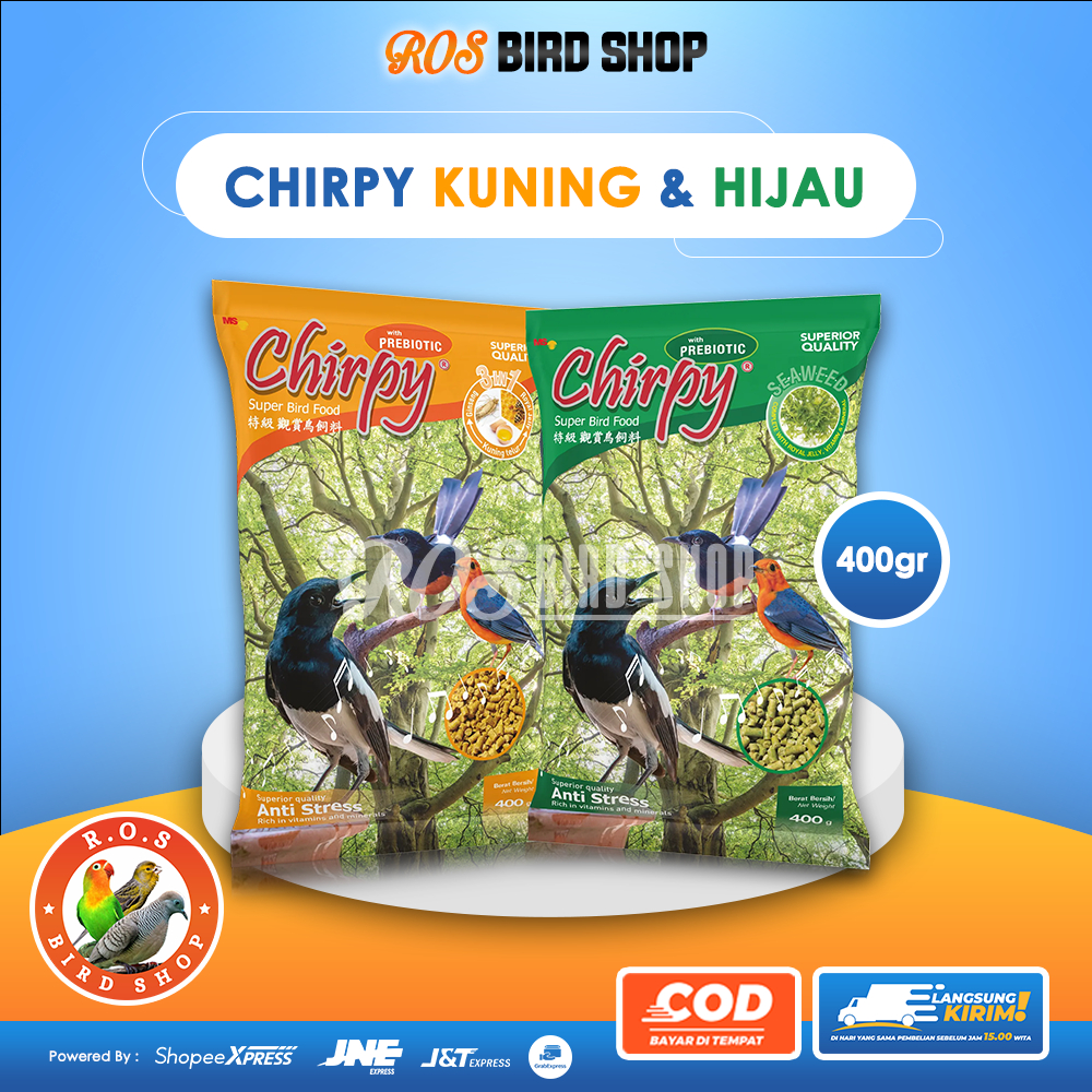 CHIRPY pakan burung CHIRPY HIJAU rumput laut KUNING kuning Gingseng Royaljelly Egg Yolk pakan burung