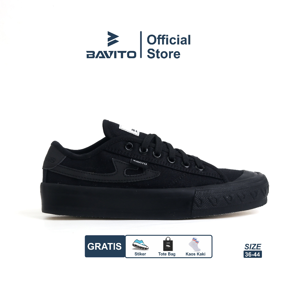 Bavito 36-44 Basic Low Fullblack Reflective - Sepatu Sneakers Casual Pria Wanita Menyala