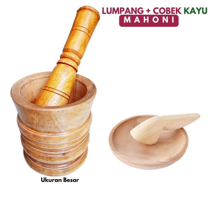 set lumpang + cobek kayu ukuran besar