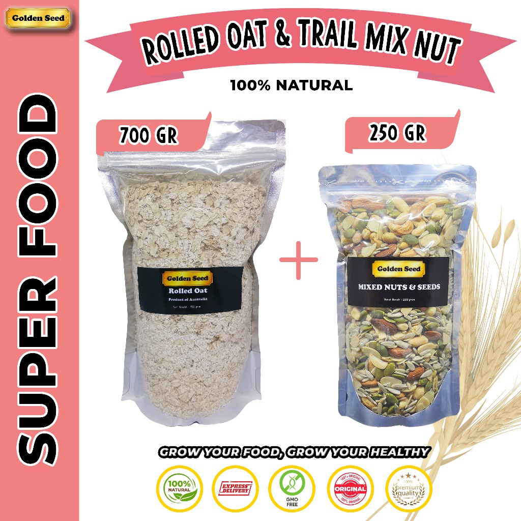 

(BUNDLING) ROLLED OAT 700GR + TRAIL MIX NUTS 250GR/PAKET ROLLED OAT 700 GRAM + TRAIL MIX NUTS 250 GRAM