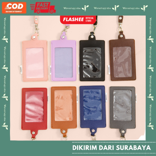 ID Card Kulit Holder Kancing Lanyard Mika Satu Sisi Name Tag Kulit Sintetis Termurah