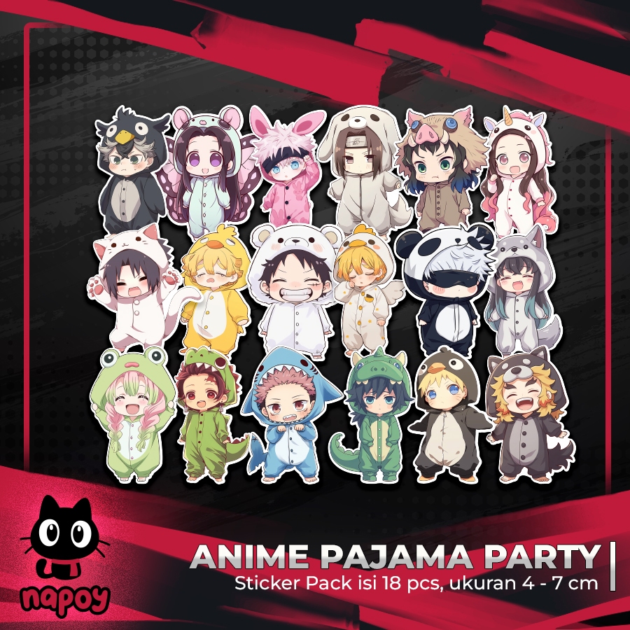 

STIKER PACK BESAR ANIME PAJAMA PARTY 18 pcs LAPTOP AKSESORIS HP ANTI AIR