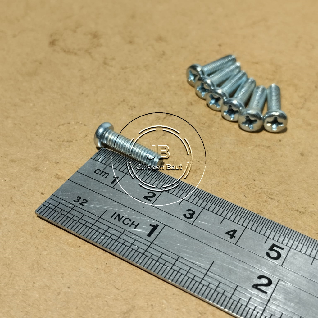 BAUT JP M4X15 PANJANG 1,5CM 1,5 CM OBENG PLUS M4 X 15 BAUD 4X15 4 X 15 MM 15MM PAN HEAD PUTIH GALVAN