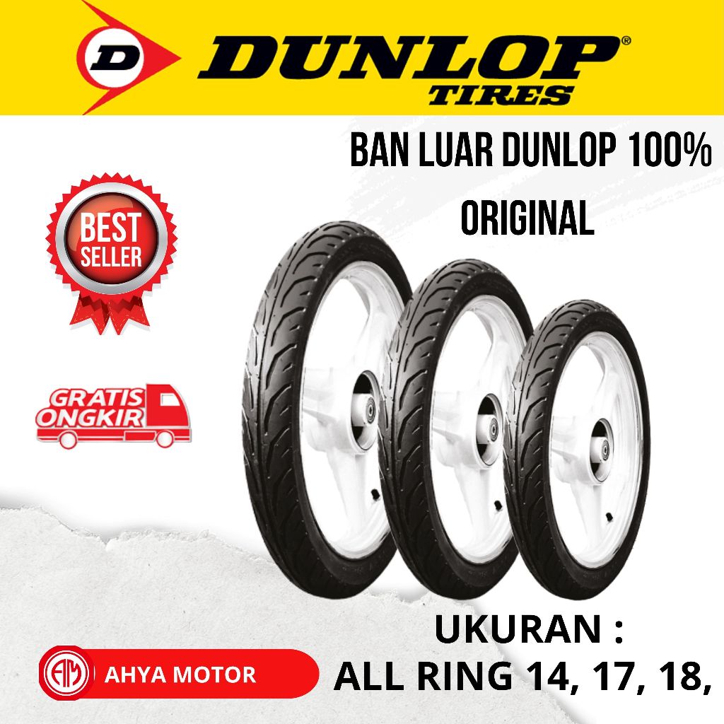 Ban Luar Dunlop ring 17 ukuran 225/17, 250/17, 275/17, 90/90/17 dan 120/80/17 TUBETYPE