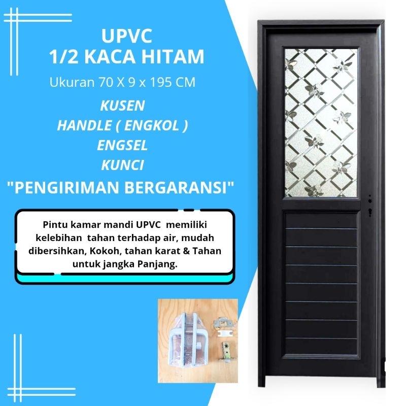 PINTU KAMAR MANDI UPVC 1/2 KACA ES CERMIN HITAM| PINTU KAMAR MANDI TEBAL | PINTU KAMAR MANDI FULL PA