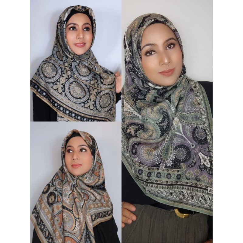 Kerudung Jilbab Hijab Turki Karaca Katun Motif Klasik 120x120