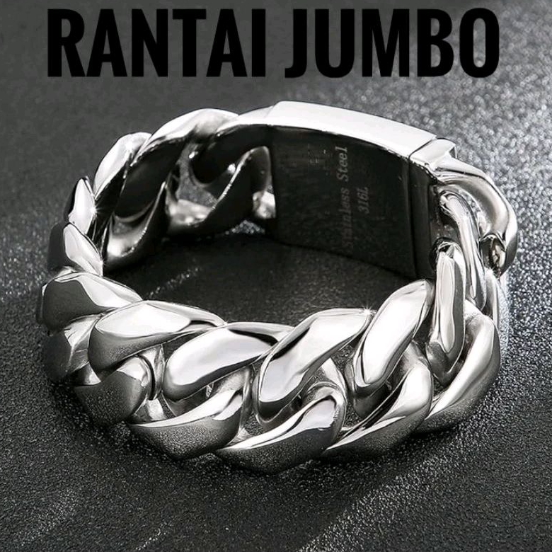 Gelang Tangan Pria Rantai Silver besar glossy Stainless steel