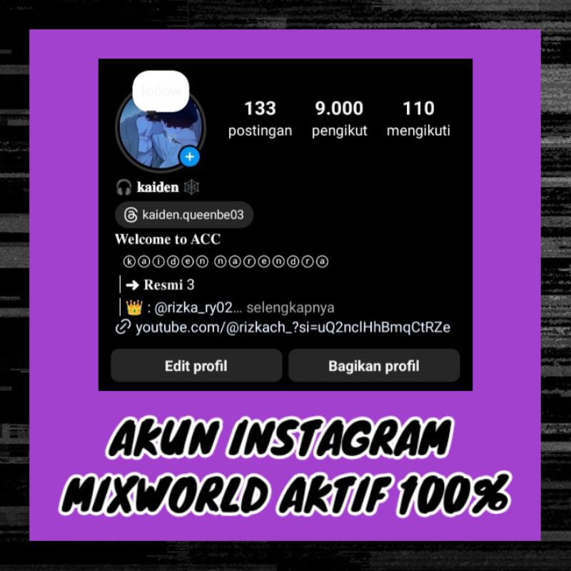 Akun Instagram 10k - 100k Followers Mixworld Aktif 100%