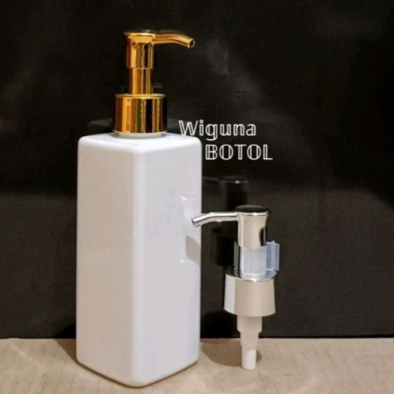 Botol Pump 250ml Kotak Putih Tutup Pump Clip Oil / Botol PET 250ml Kotak Putih Tutup Pump
