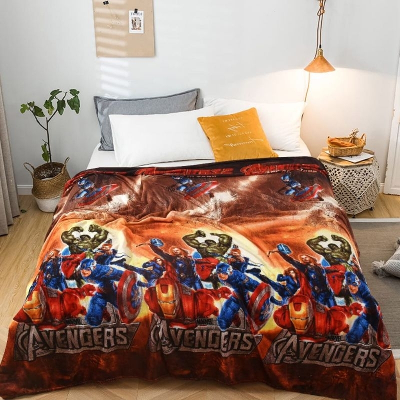 (NEW) SELIMUT BULU KHAWLA 150x200 Motif KARAKTER JAGOAN SUPERHERO SUPER HERO ANAK IRON MAN IRONMAN H