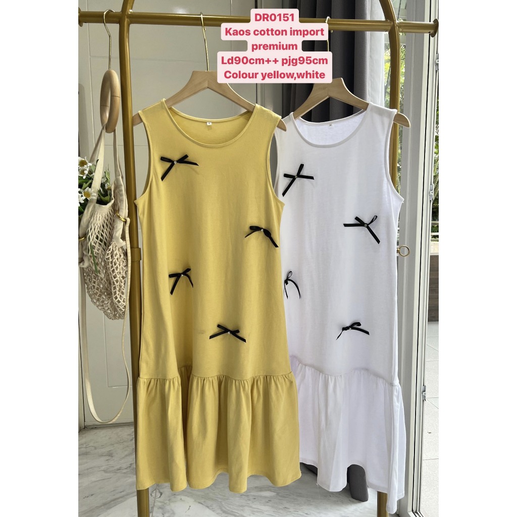 01515 Gaun Midi Selutut Import Bahan Katun Good Quality - Korean Dress Santai Simpel Polos Variasi P