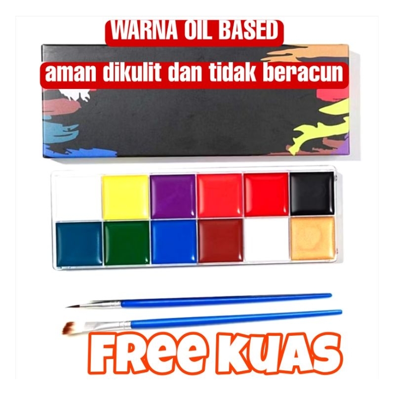 

12 Warna Body Face Painting free 2 kuas Cat Wajah Painting Wajah Body Painting Palette Wajah