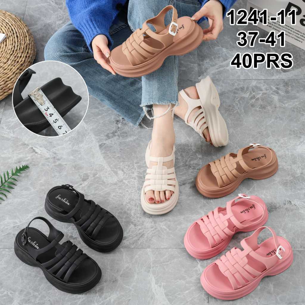 Sandal Kasual Wanita Korean Style Motif Tali Jaring Tali Belakang Sandal Selop 1241-11
