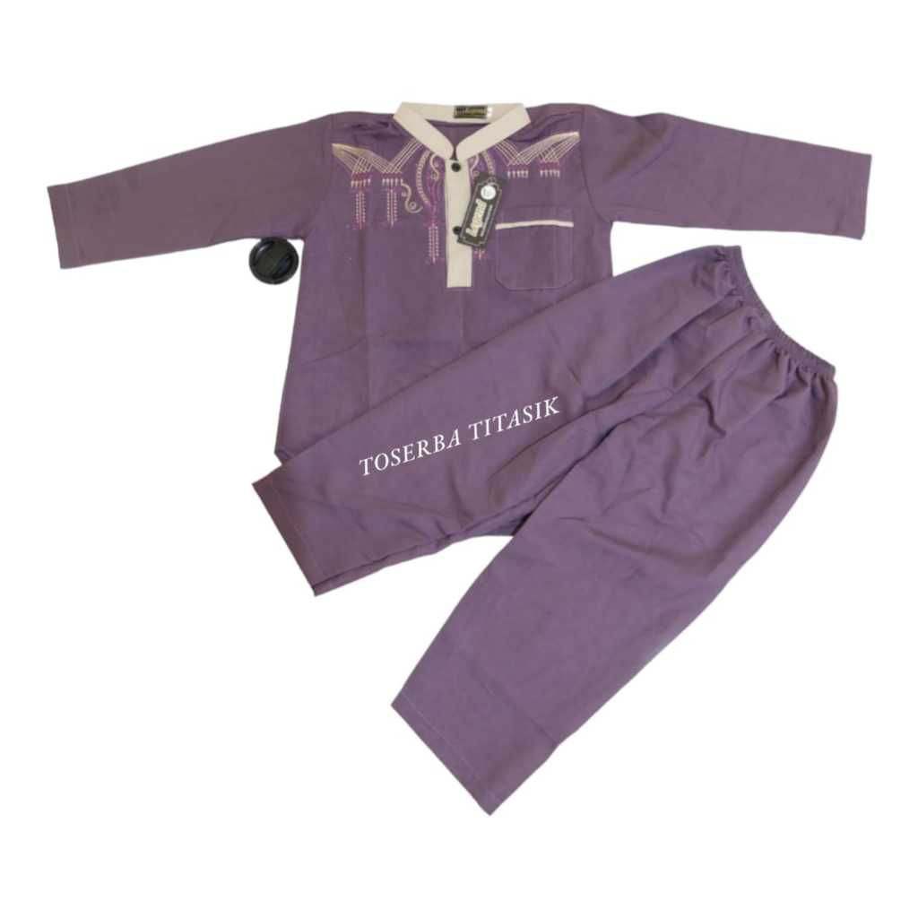 Setelan Baju Koko Bordir Anak Usia 3-12 Tahun Warna Ungu Muda - Baju Anak Bordir Setelan Muslim Anak