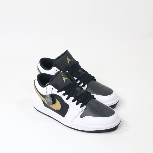 Air Jordan 1 Low Black Metallic Gold Swoosh (100% Authentic)