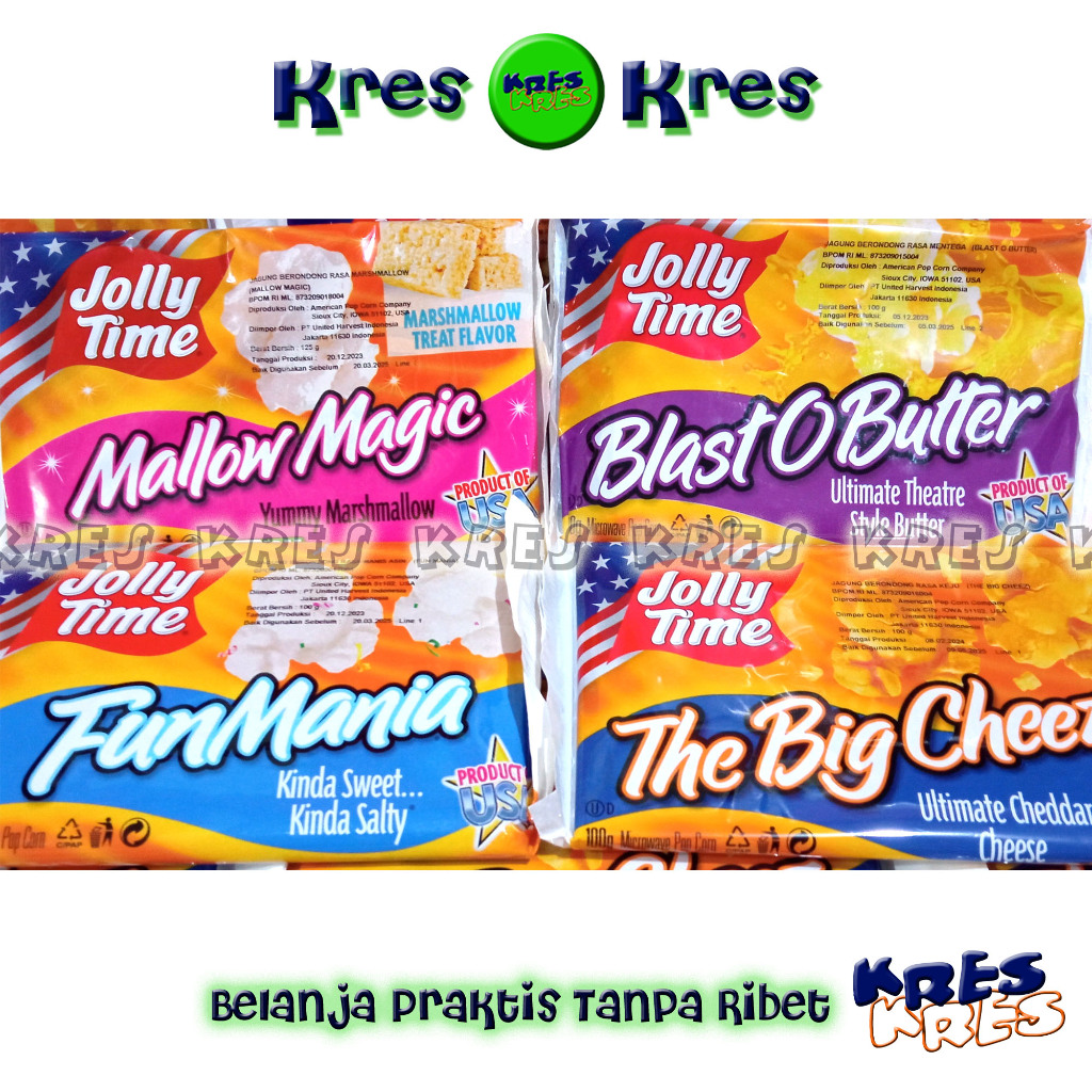 

Jolly Time Popcorn ALL VARIAN Blast O Butter Fun Mania Big Cheez Mallow Magic Jollytime Microwave