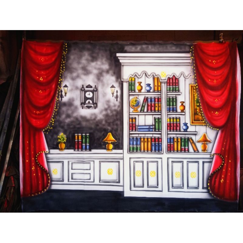 Ready Kain Background Wisuda 2.5x3m Rak Buku Lemari Putih Tirai Merah