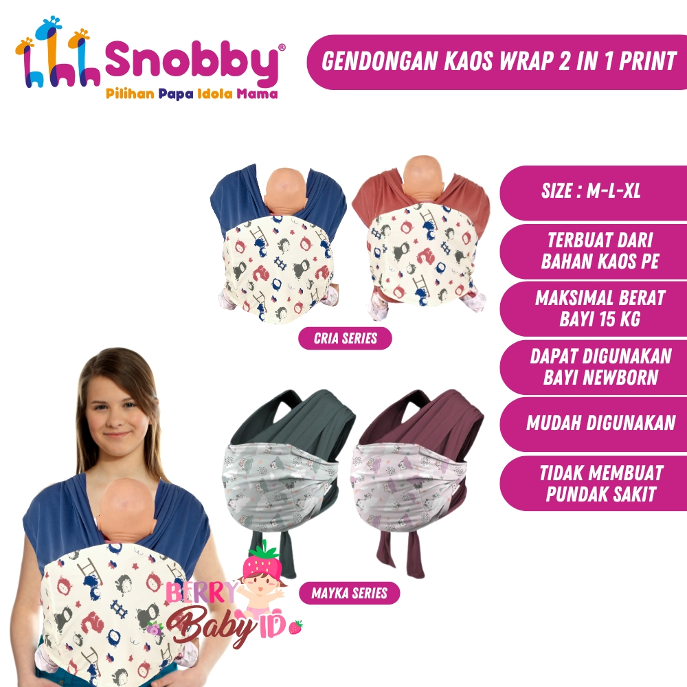 Snobby Gendongan Kaos Baby Wrap 2in1 Gendongan Bayi Posisi M-Shape Berry Mart