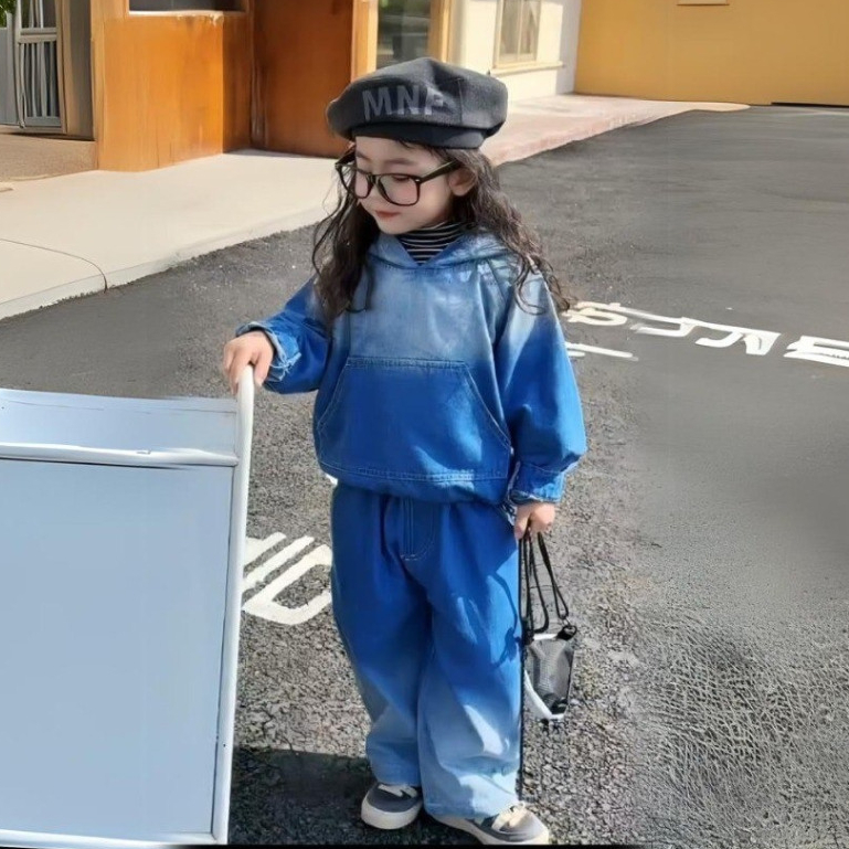 Setelan Baju Celana Panjang Bahan Jeans Levis Lembut Girls Combo Deep Tael Sky Anak Cewek Import