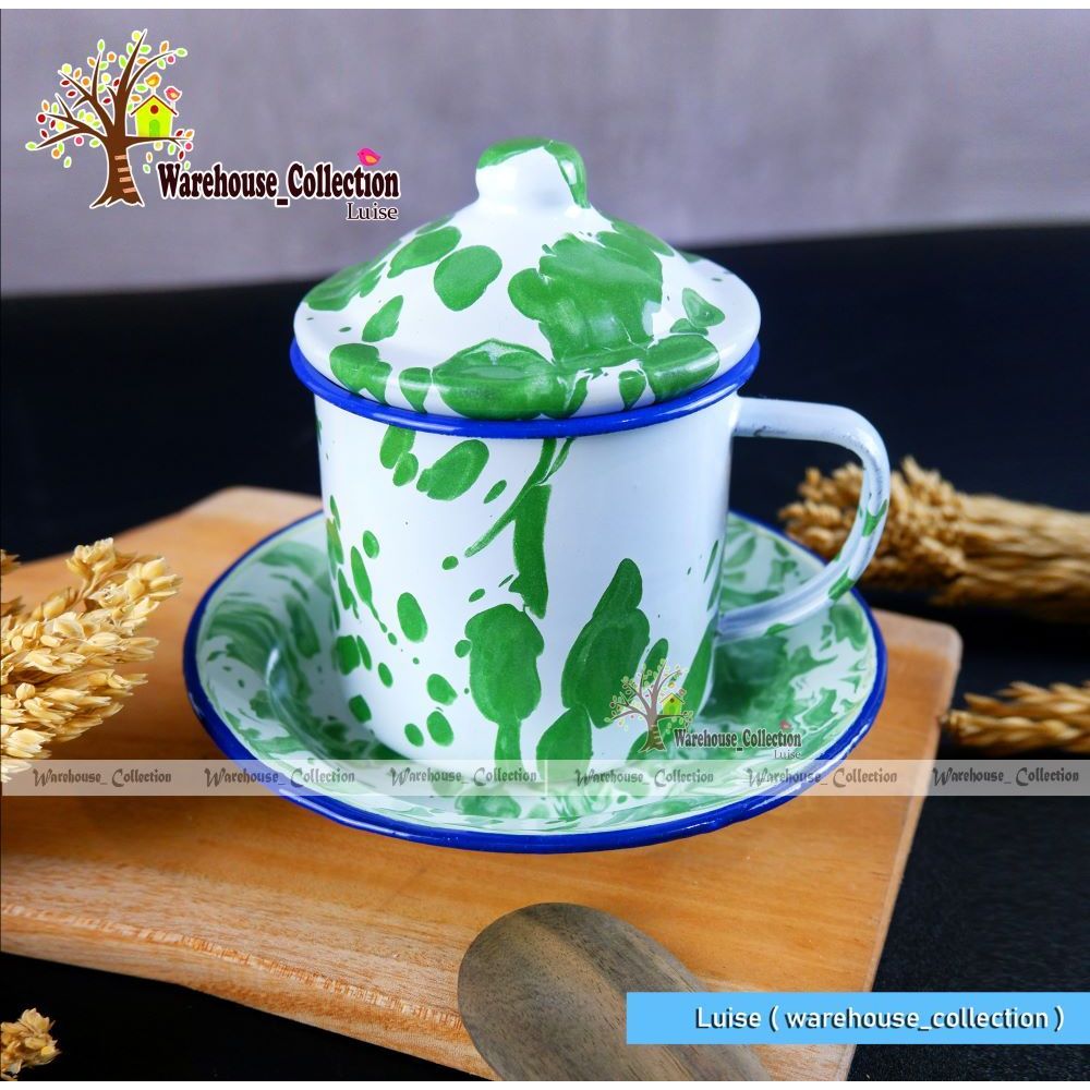 Cangkir Seng 7Cm +Lepek / Mug 8Cm Tutup +Lepek/ Mangkok Seng +Lepek Jadul Blirik/Lurik/ Hrg-Set