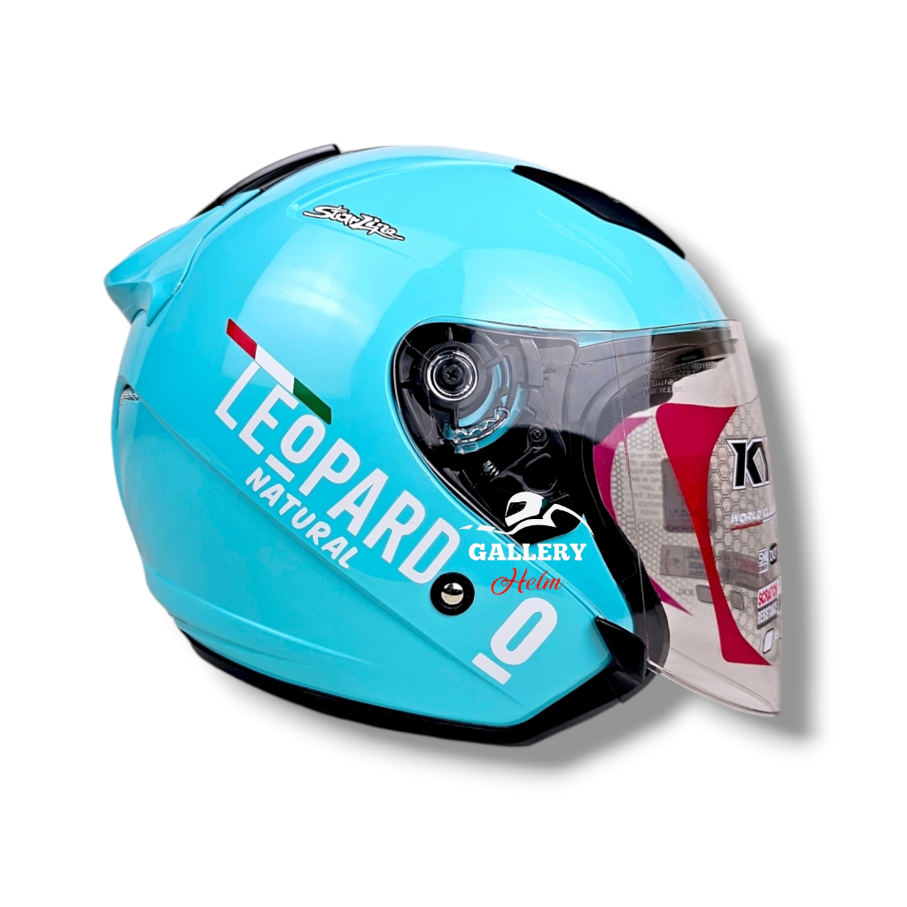 Kyt Galaxy Flat R Aqua Blue Leopard / Helm Kyt Half Face