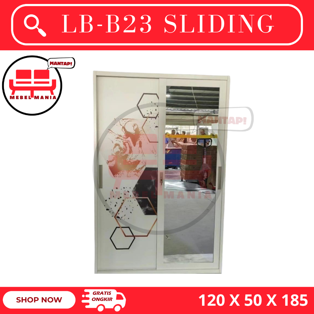 Lemari Baju 2 Pintu Besi - Lemari Baju Sliding 2 pintu - Almari Baju Besi Sliding - Lebar 120 cm - L