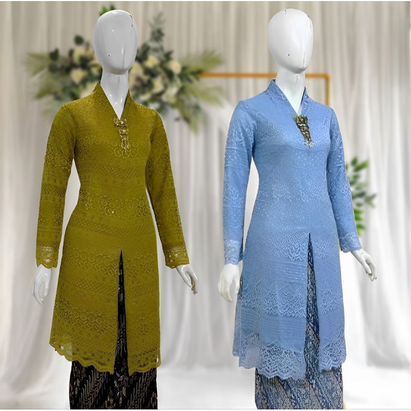 Kebaya Busui / Set Kebaya Brukat Modern / Atasan Kebaya Tunik Brokat Malika Kerah V neck