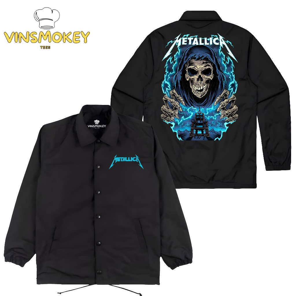Vinsmokey Tees JAKET COACH Band METALLICA 10 Jaket Parasut Taslan Hitam