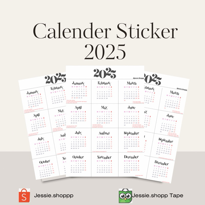 

kalender journal aesthetic / Mini Kalender / Calender sticker 2025