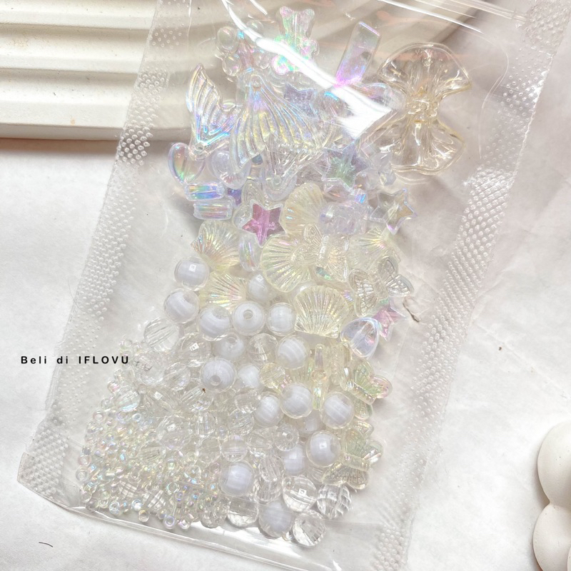 Manik Manik Aesthetic Kristal Mutiara Mix Pouch | Untuk Meronce Gelang Cincin Lucu