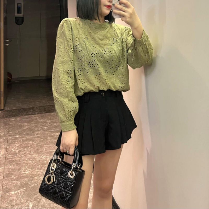 2901 Baju atasan blouse ARALYN EMBROIDERY COTTON BLOUSE lengan panjang bordir blous Korea Korean sty