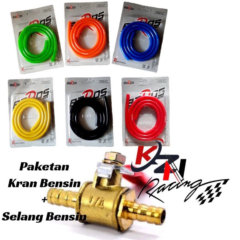 (Paketan) Kran Bensin Kuningan Lengkap Selang Bensin 100cm Warna Selang & Kran Penutup Bensin Univer
