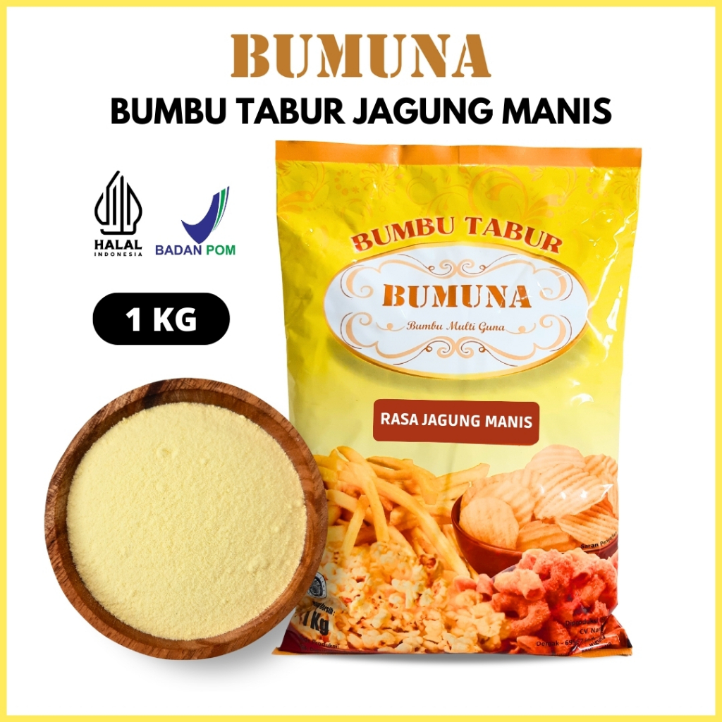 

Bumbu Tabur Rasa Jagung Manis 1Kg Bumuna / Bubuk Tabur Bumbu Cemilan Keripik Kentang