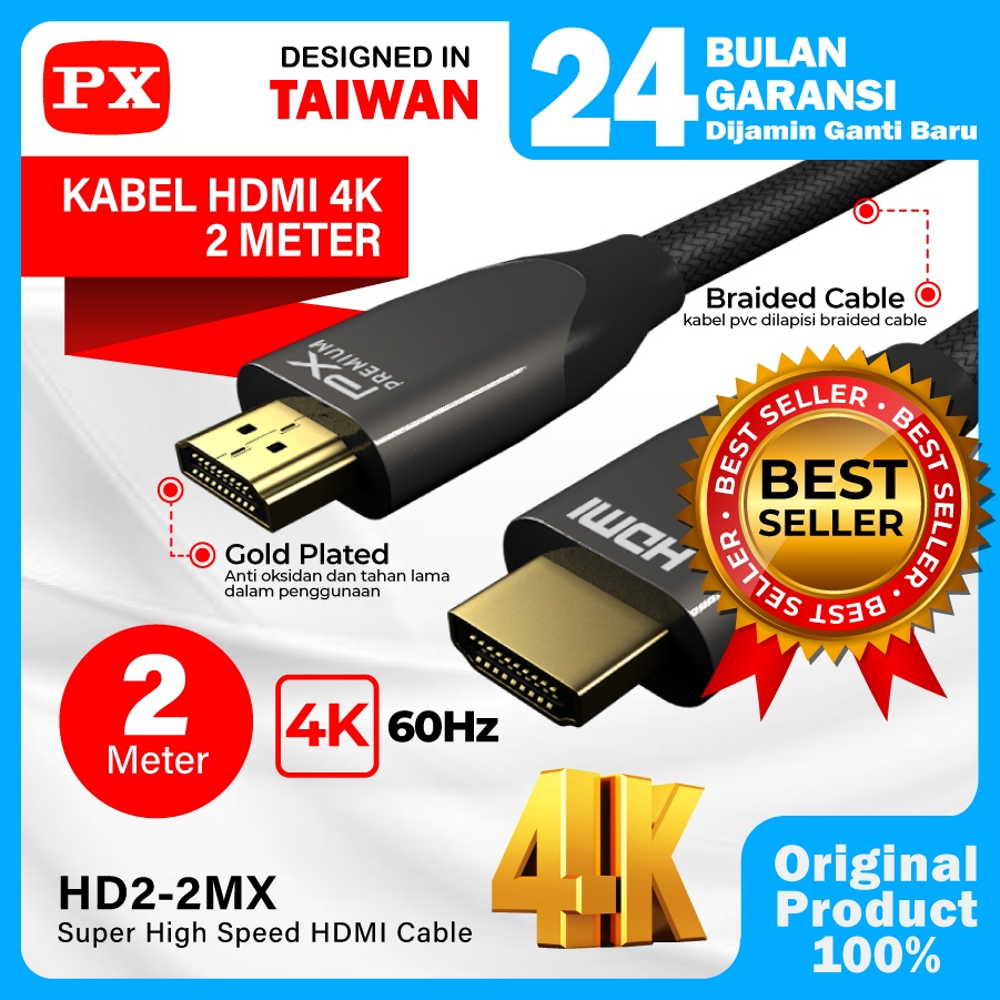 Kabel HDMI Ultra HD 4K High Speed HDR Nylon Braided 2M PX HD2-2MX