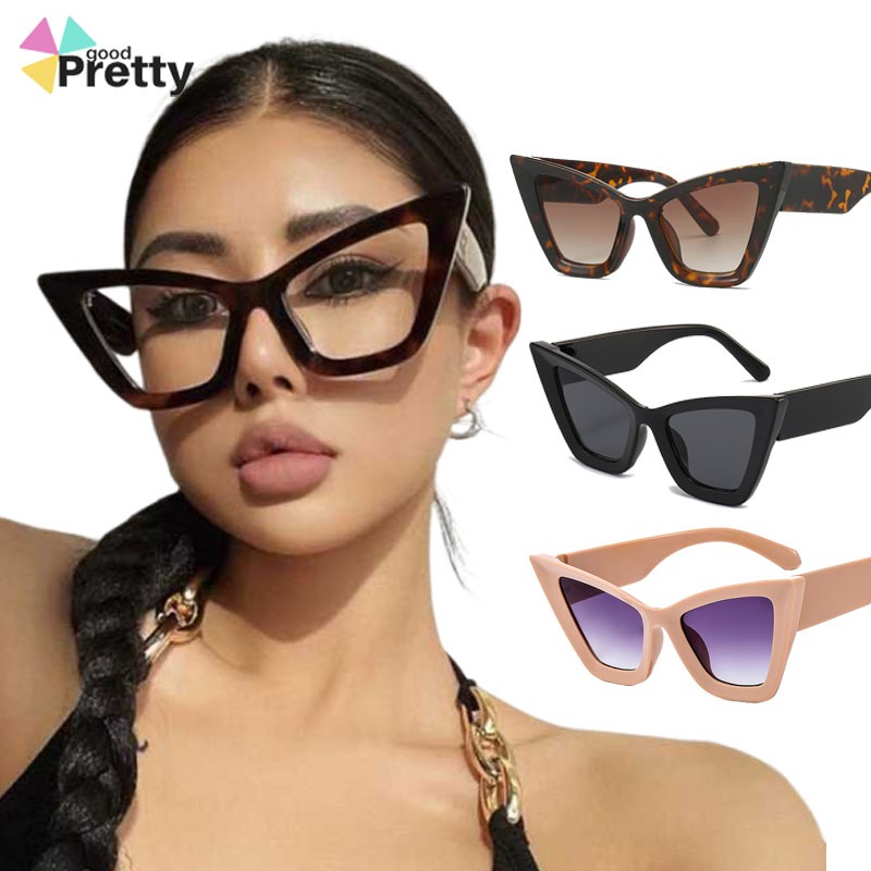 COD ✨Kacamata Wanita Anti UV Kacamata Hitam Bingkai Besar Cat Eye Kacamata Hitam Retro Mewah Bingkai